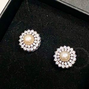 14k Halo Genuine Topaz Pearl Earrings